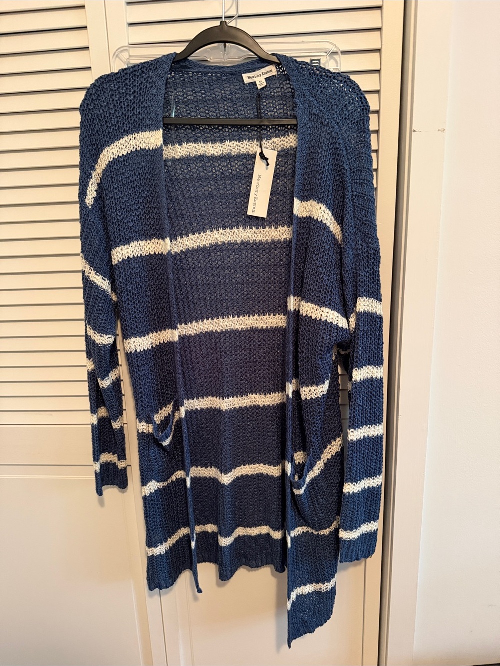 Newbury Kustom Navy and White Striped Open-Front Cardigan